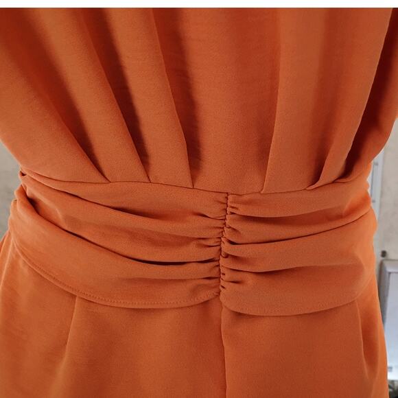 Worthington PM Modest Tie Waist Button Shirt Dress Orange Career Work Petite - Picture 8 of 13